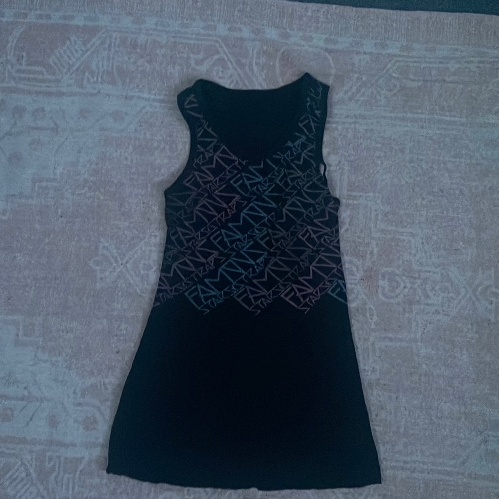Black tank top with colored blue n pink design on back and front